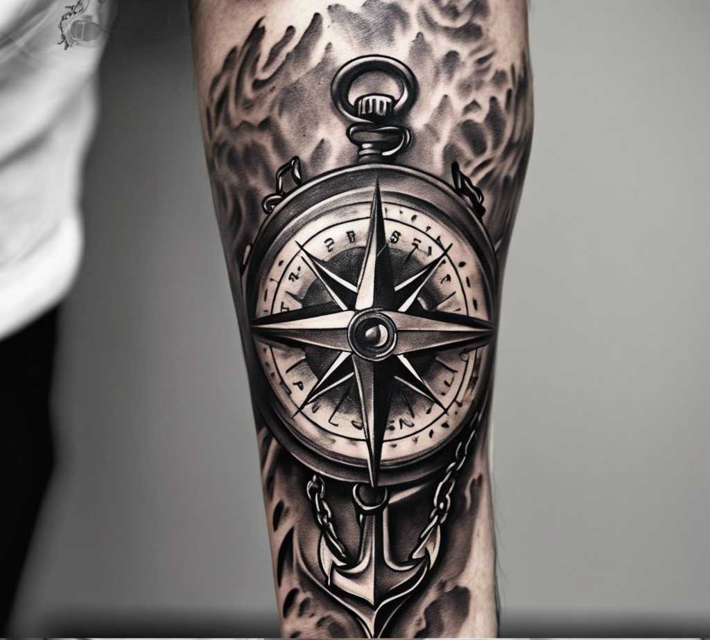 Anchor compass forearm tattoos for guys