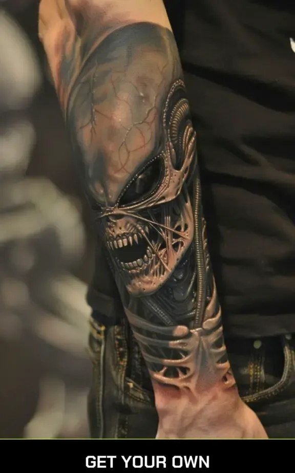 alien skull realistic tattoo idea
