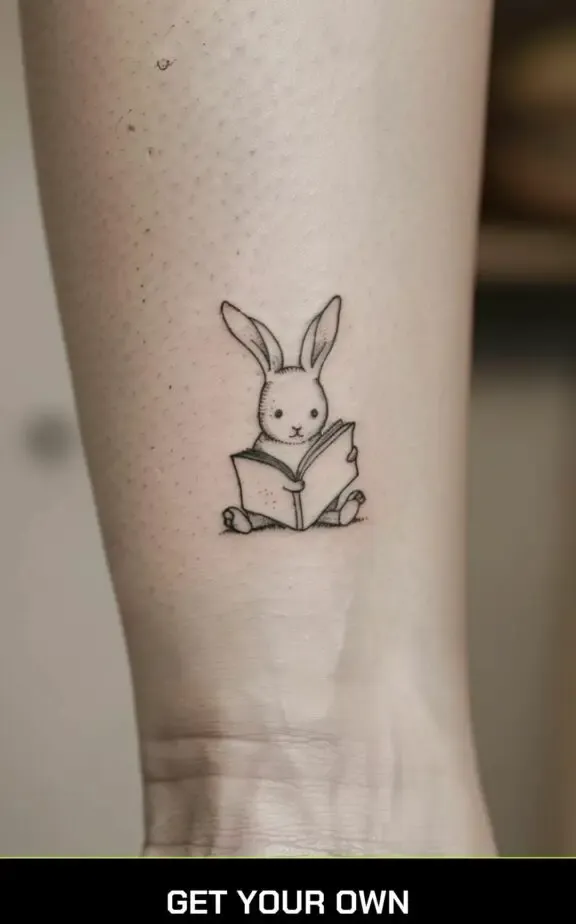 bunny reading a book tattoo idea