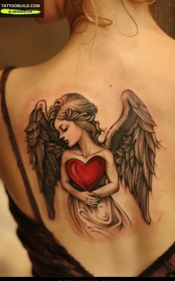 angel tattoo for women: angel and heart