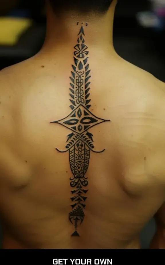 shoulder tribal spine tattoo