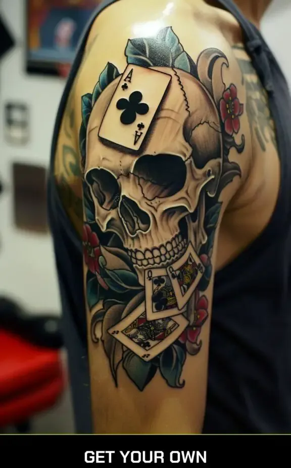 poker cards and skull tattoo