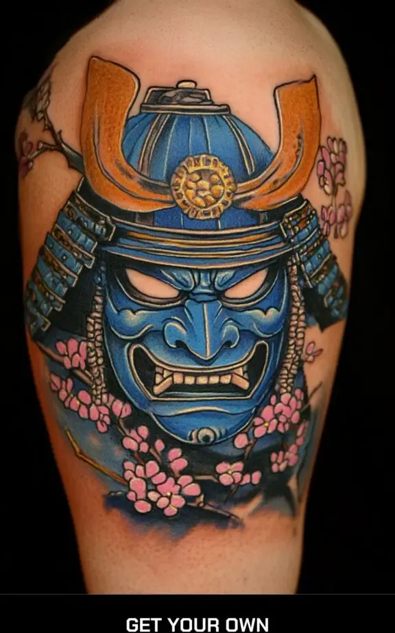 blue mask samurai tattoo