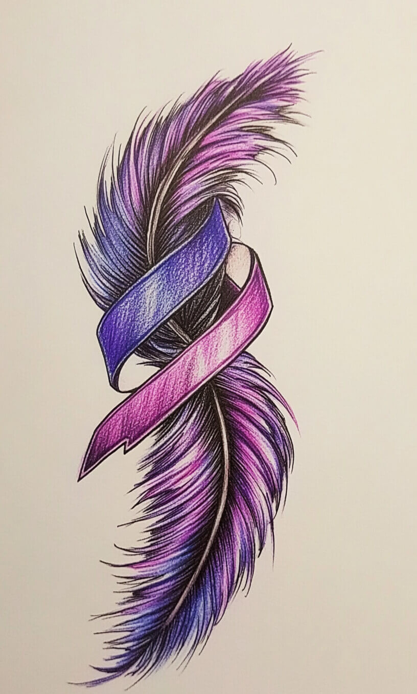 cancer ribbon feather tattoo drawing-32