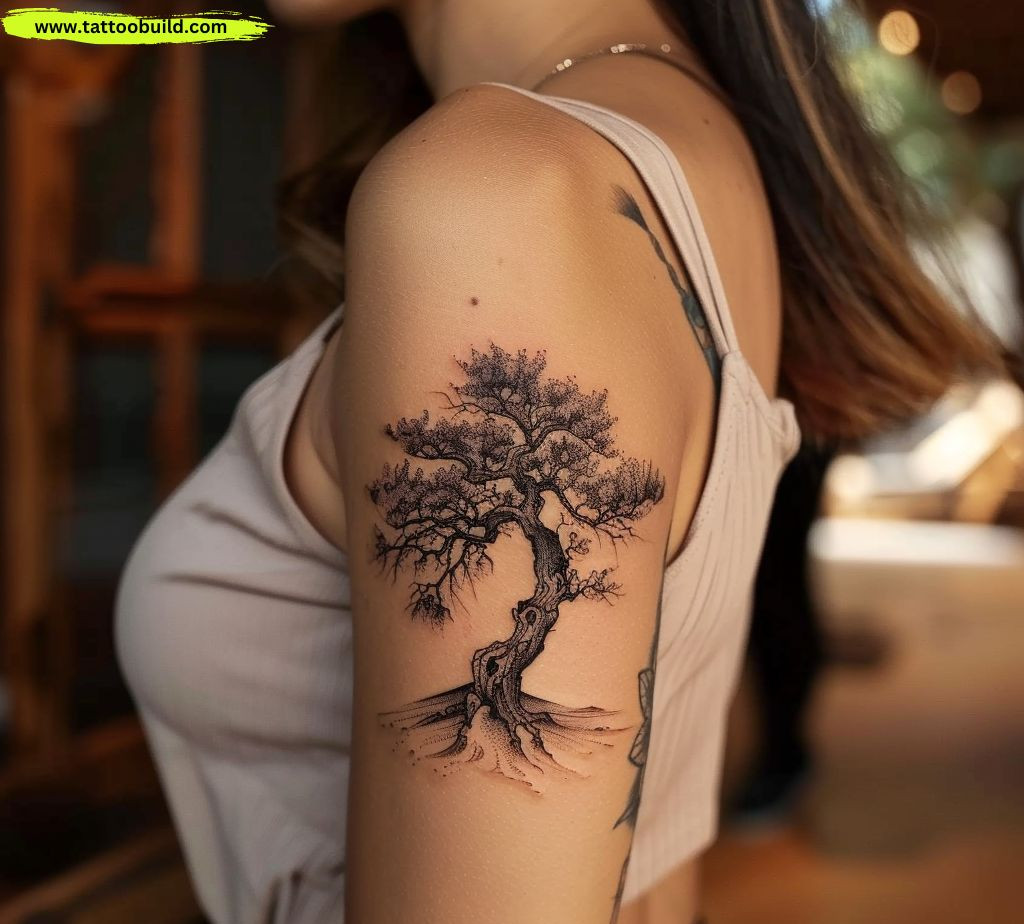 tree shoulder tattoo for women