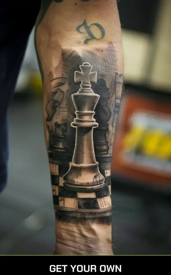 hyper realistic chess arm tattoo