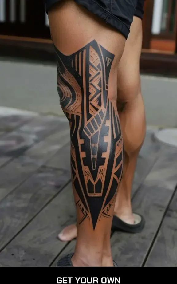 tribal leg tattoo