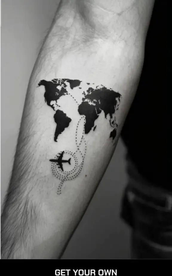 world map and airplane tattoo