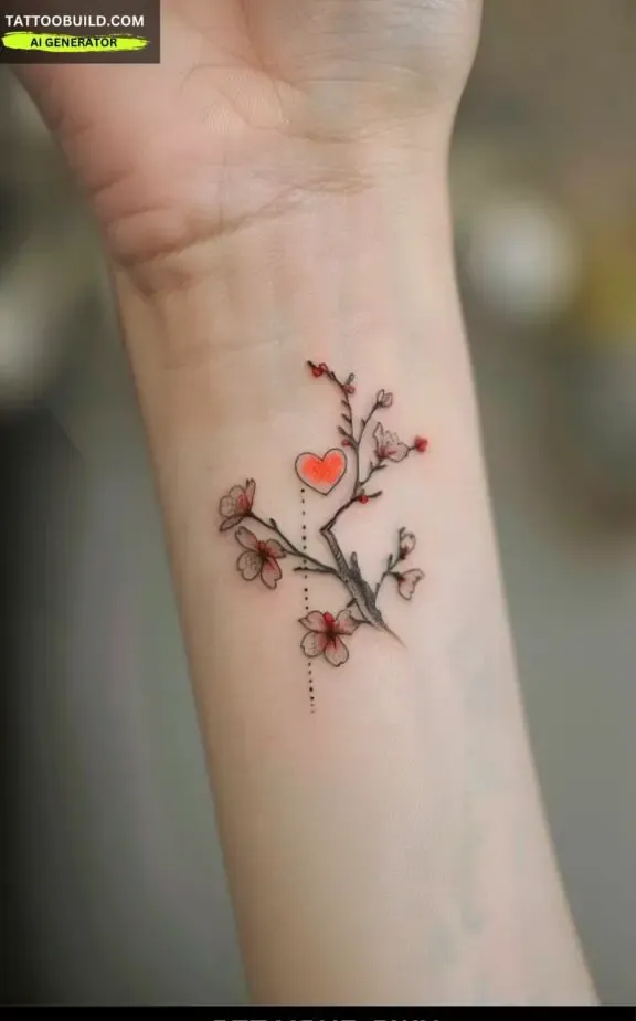 cherry blossom and heart tattoo