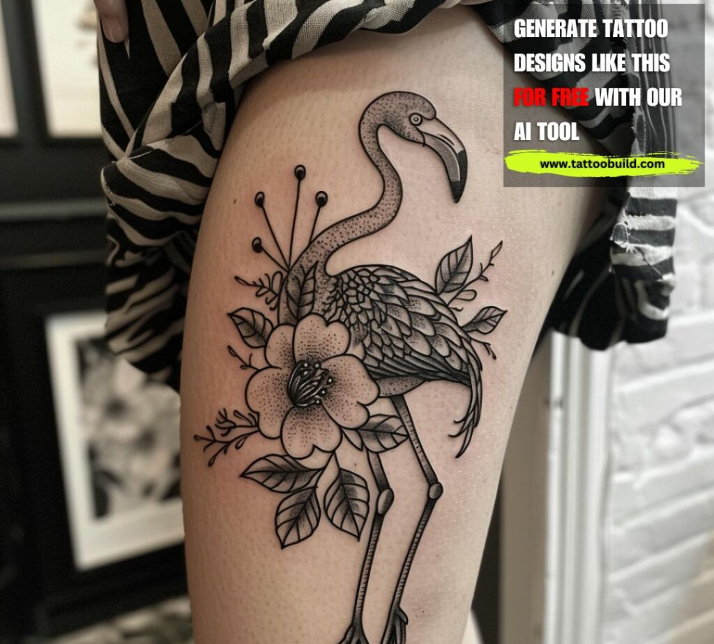 Traditional flamingo bird tattoo black and gray