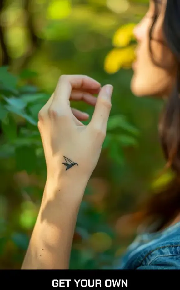 small beautiful tattoo idea for ladies: origami tattoo