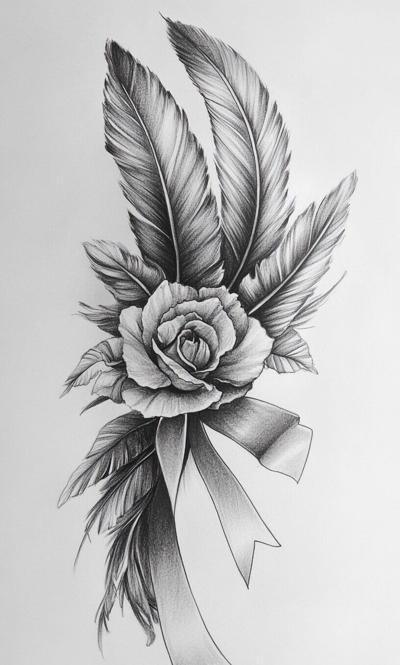 cancer ribbon feather tattoo drawing-36