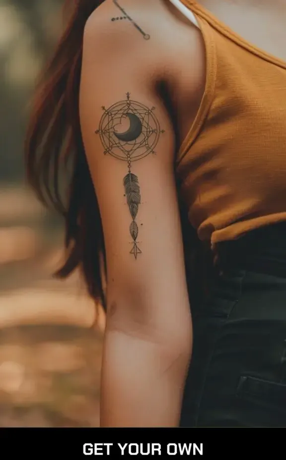 dreamcatcher and moon tattoos for female