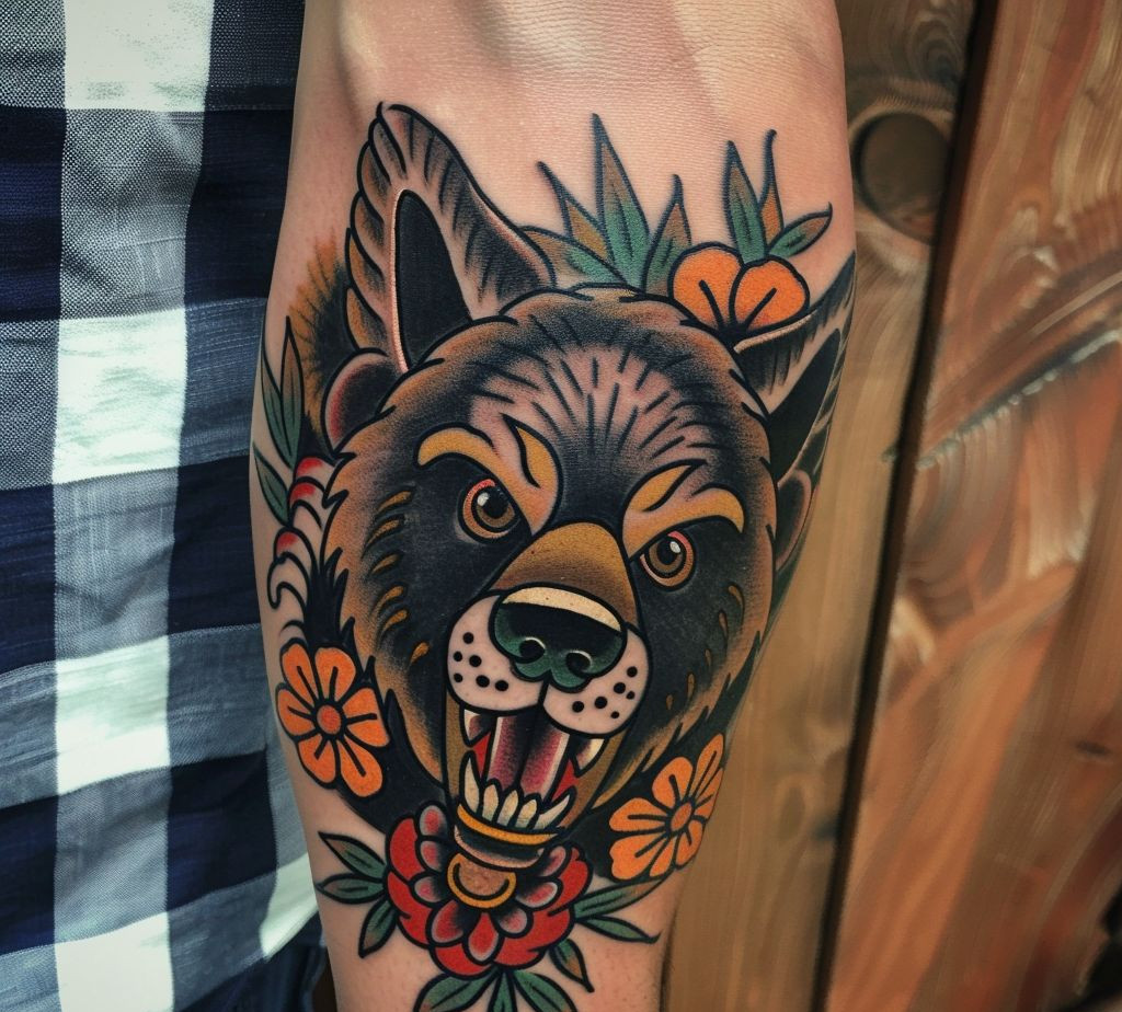 traditional bear arm tattoo
