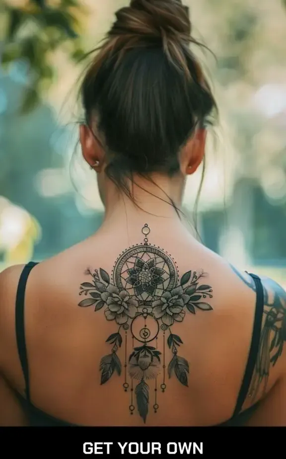 floral dreamcatcher tattoos for females