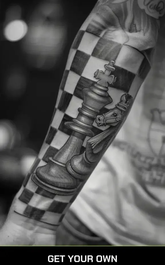 chess board and chess piece sleeve tattoo