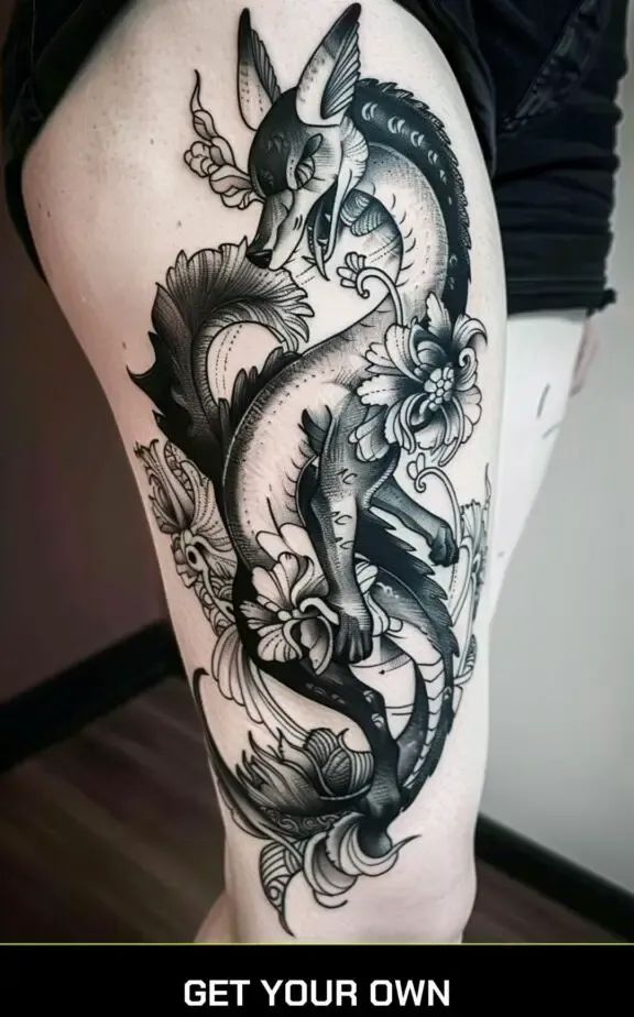mythical creature black work tattoo idea