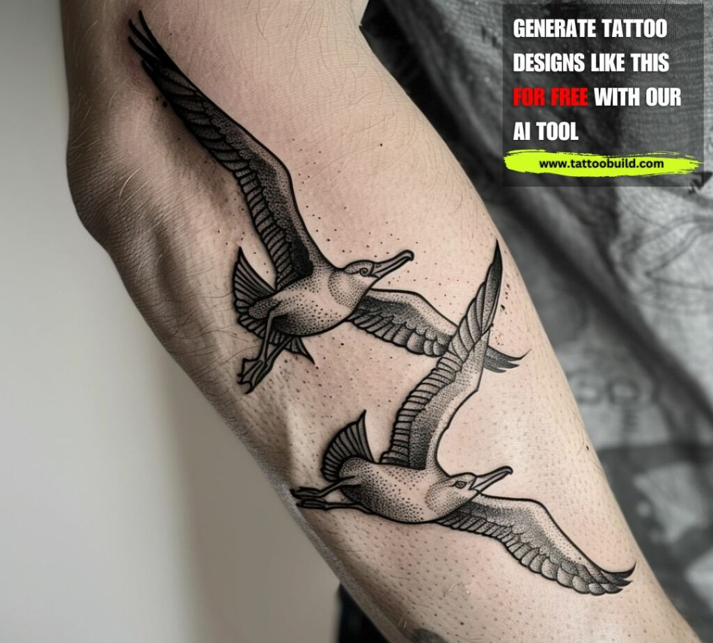 Traditional seagull bird tattoo black and gray
