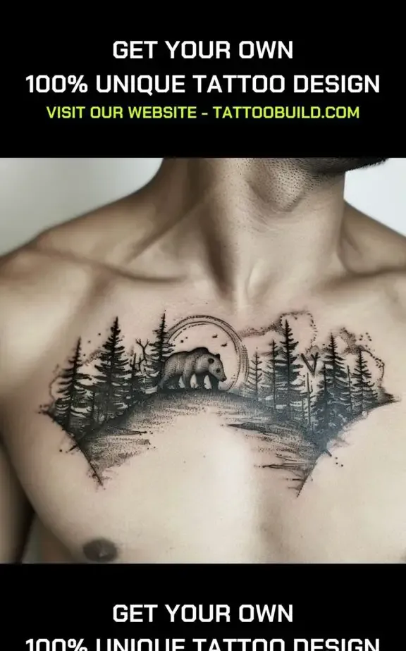 camping tattoo idea: mountain and forest tattoo
