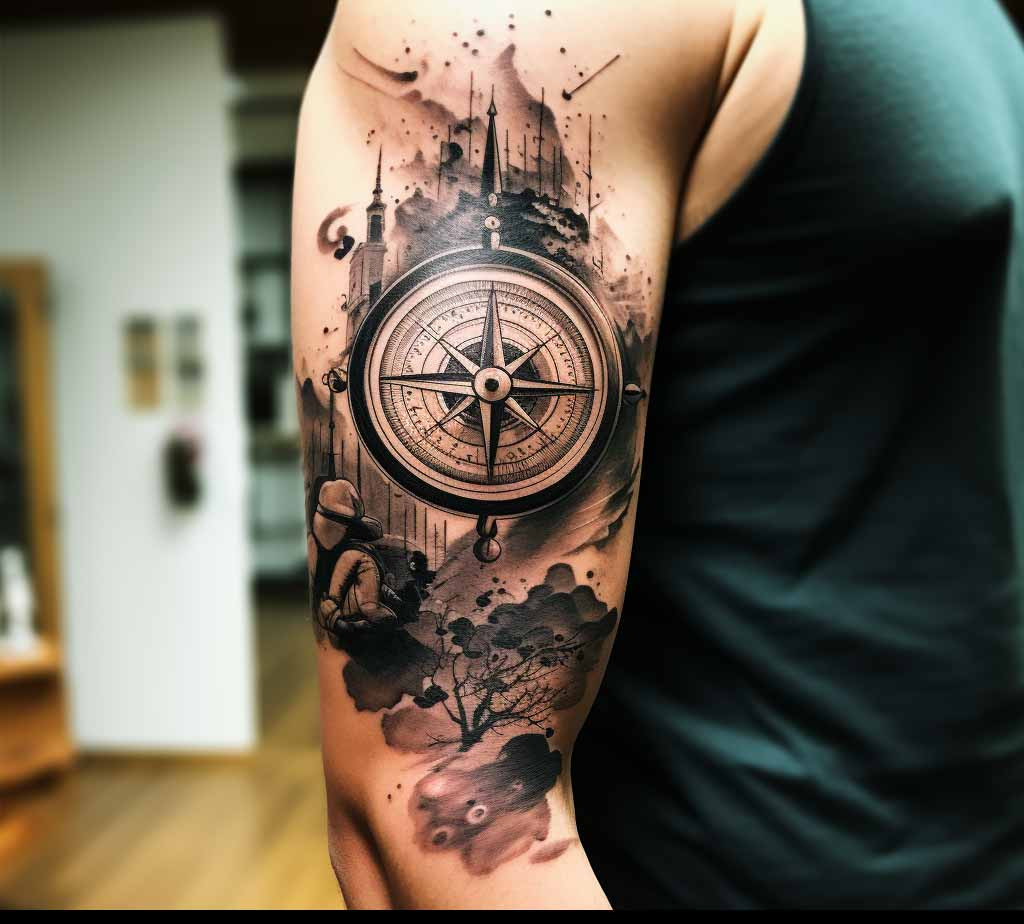 Mens Compass tattoo sleeve