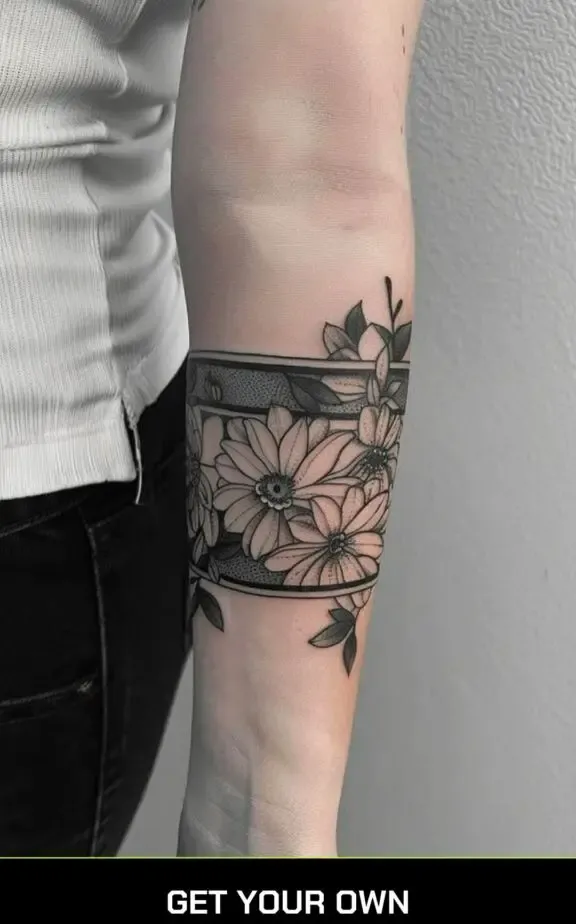 blackwork flower armband tattoo