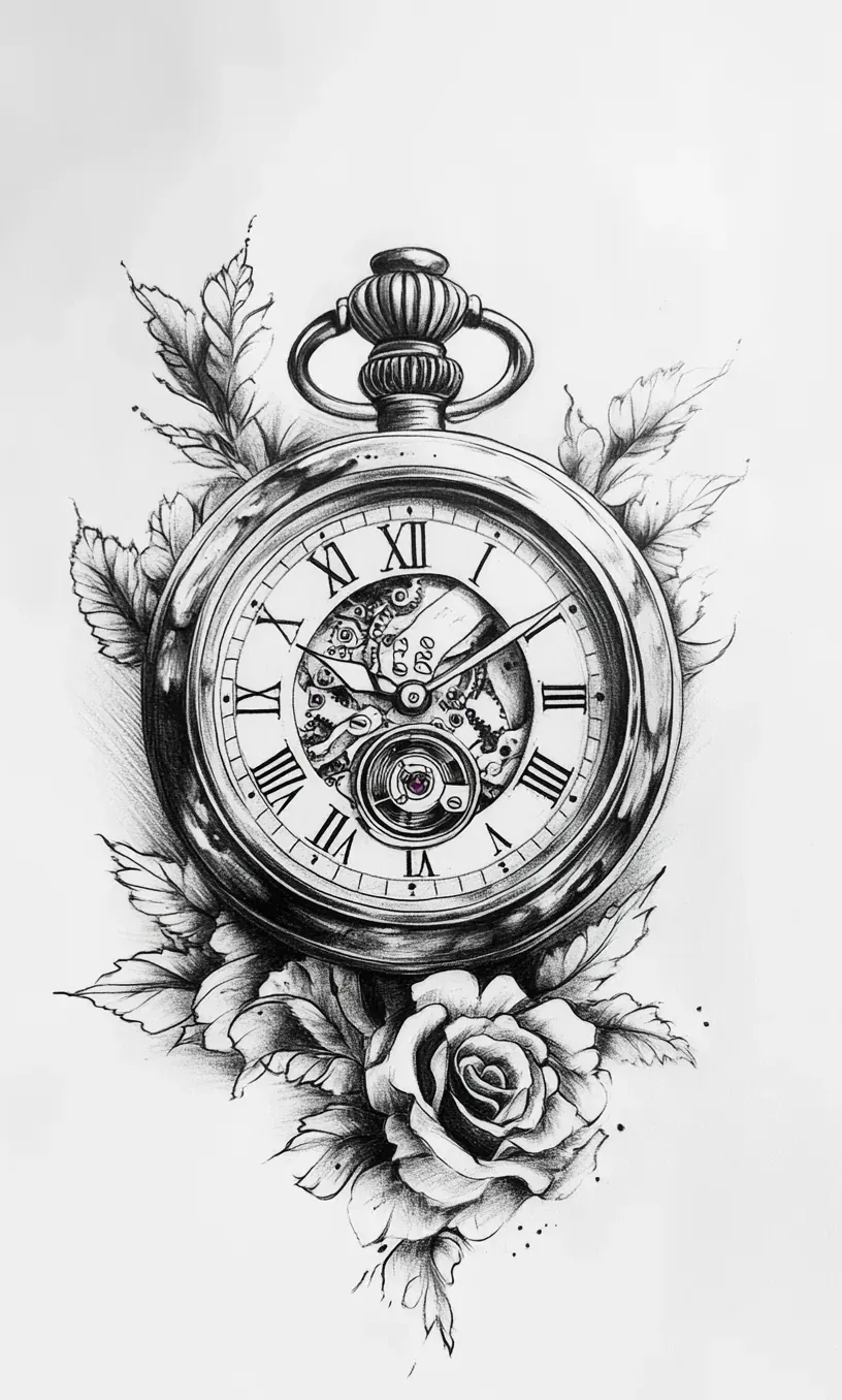 Pocket Watch Tattoo Drawing-12