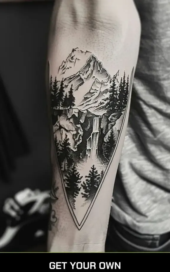 camping tattoo idea: waterfall tattoo