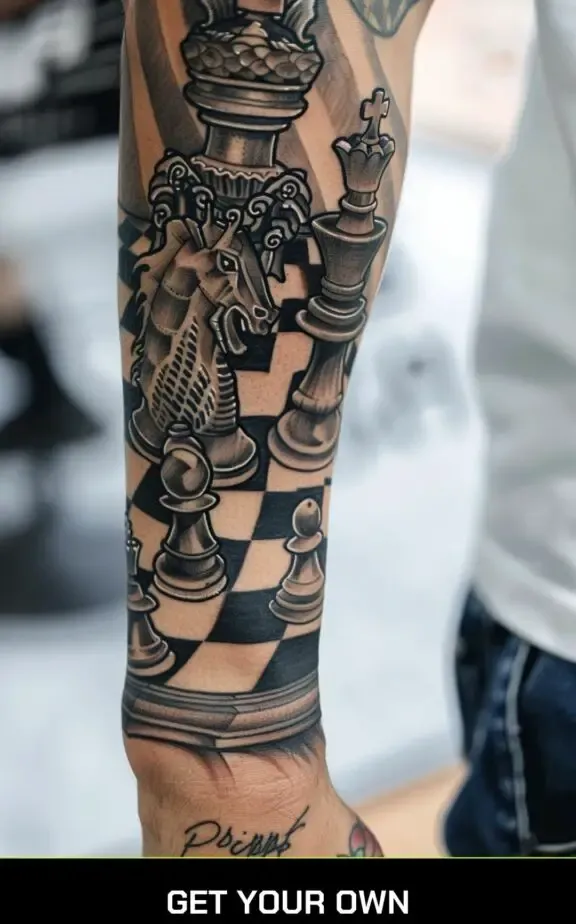 chess board sleeve tattoo