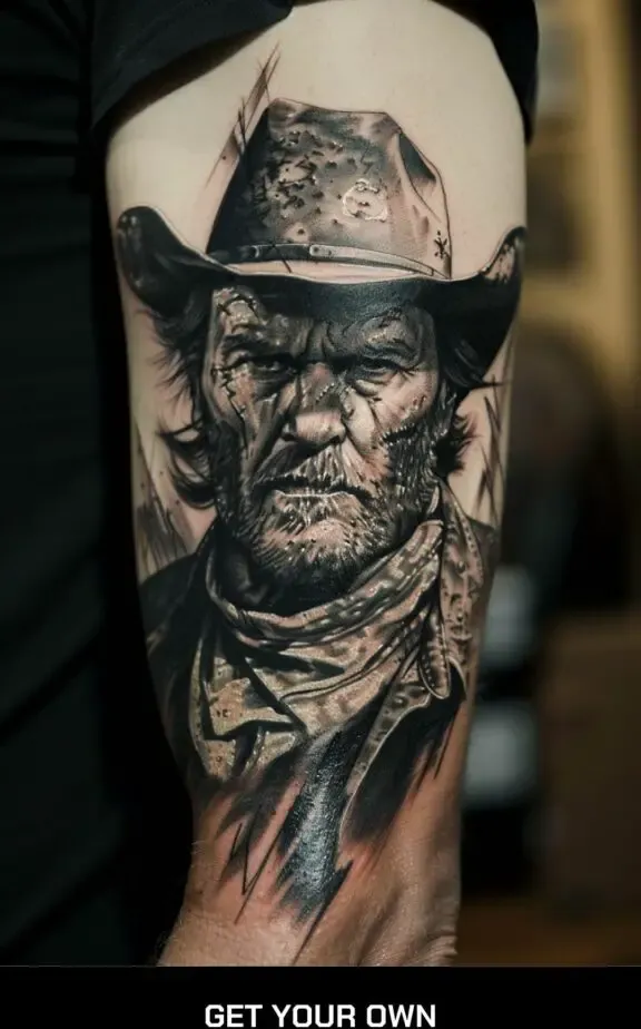 Classic cowboy portrait tattoo