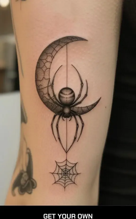 spider and moon tattoo