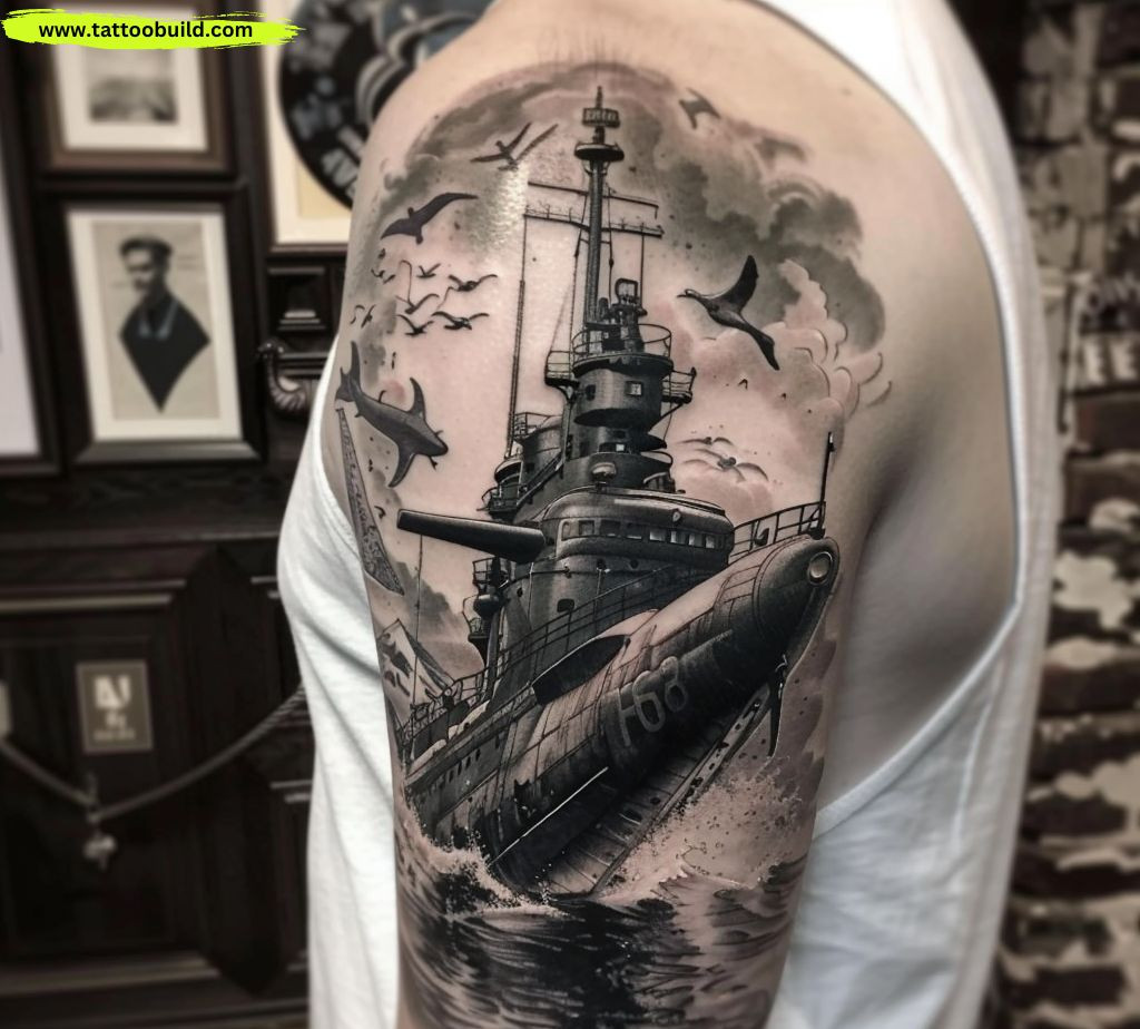 realistic submarine tattoo idea