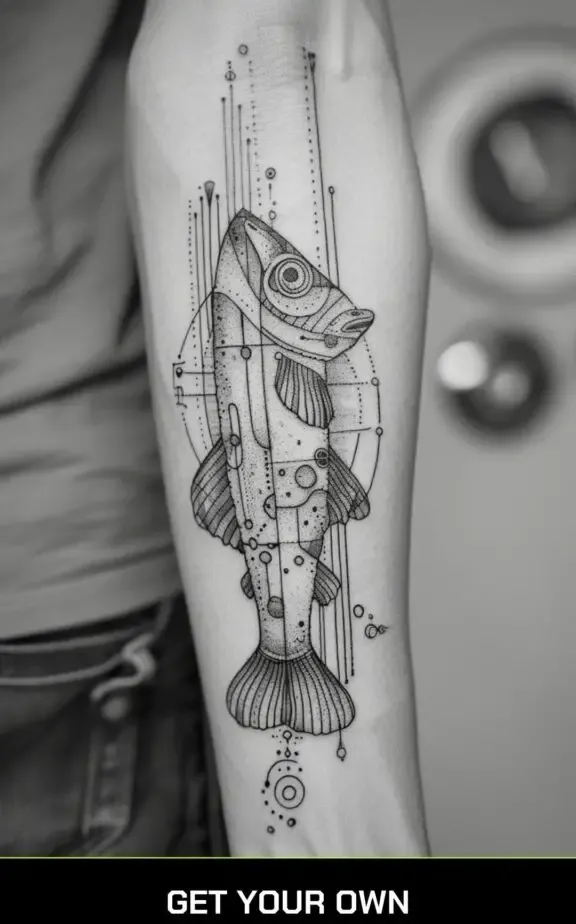 steampunk or mechanical fish blackwork tattoo