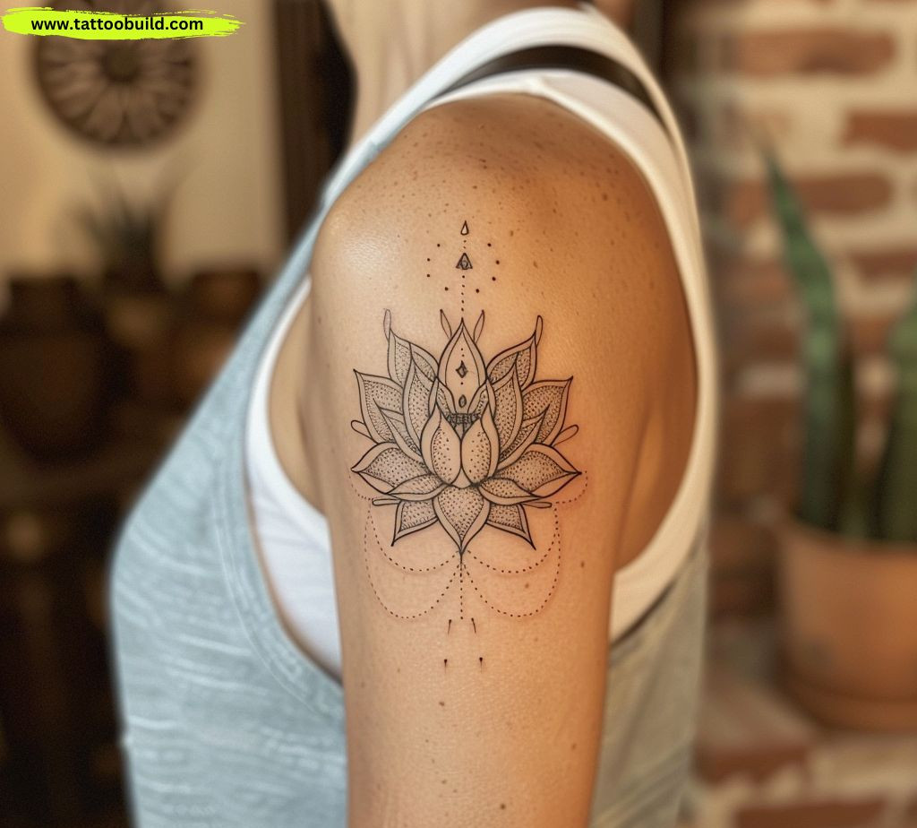 lotus flower shoulder tattoo for women