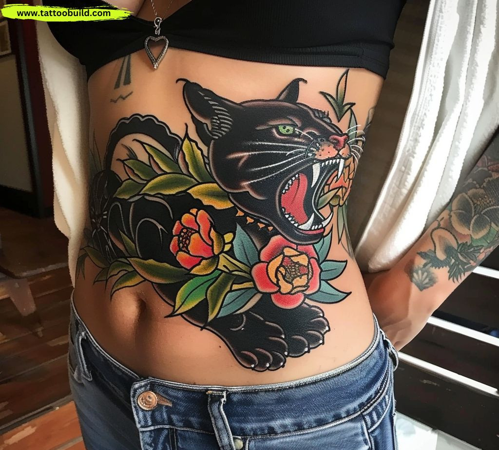 Animal design belly tattoo for women