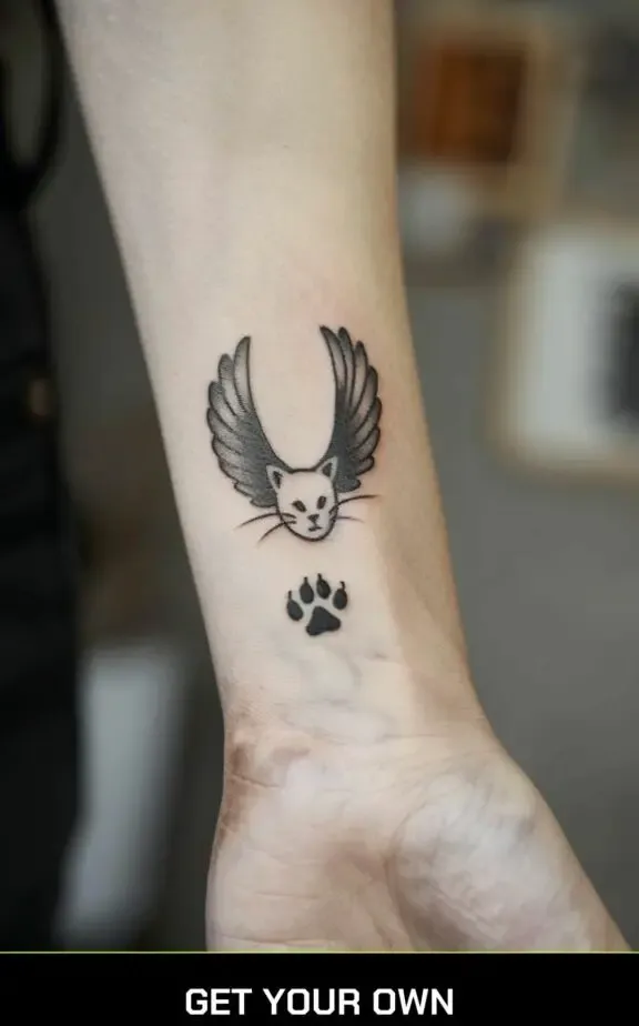 cat paw and wing tattoo