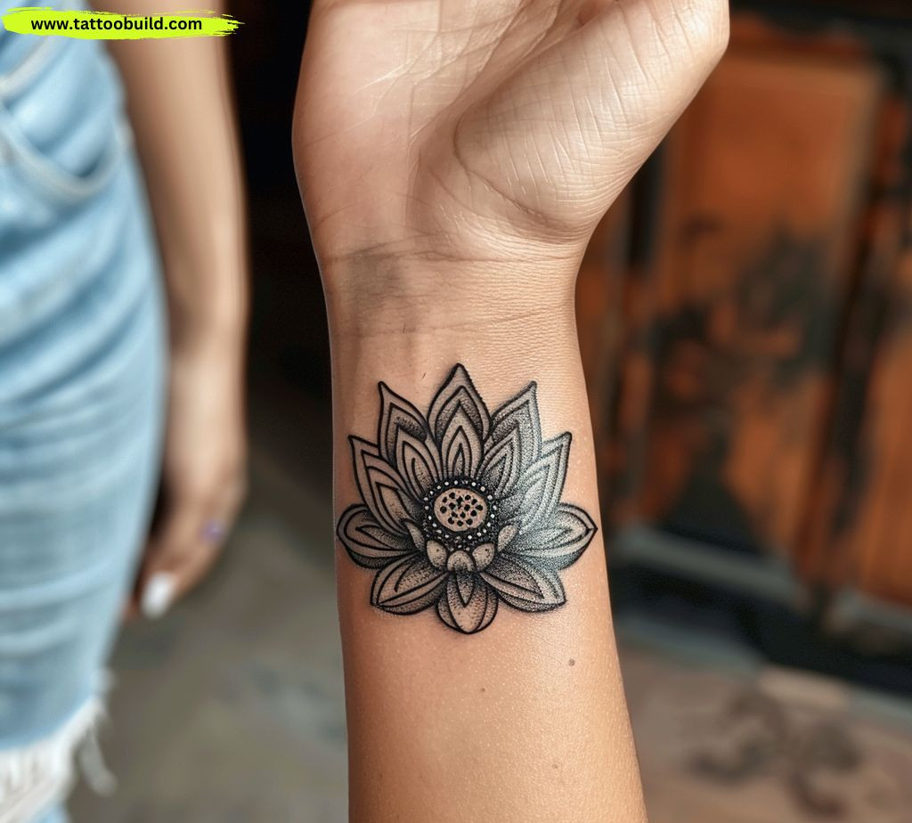mandala lotus flower wrist tattoo for women