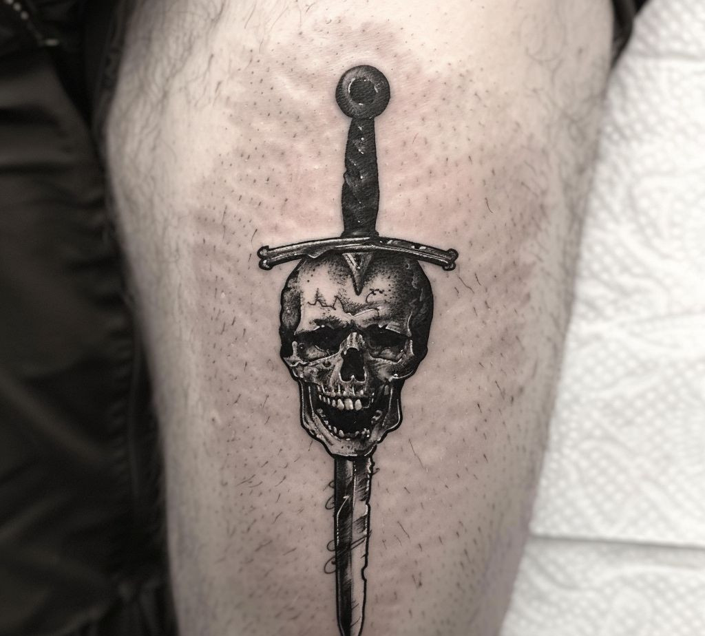 skull with dagger tattoo