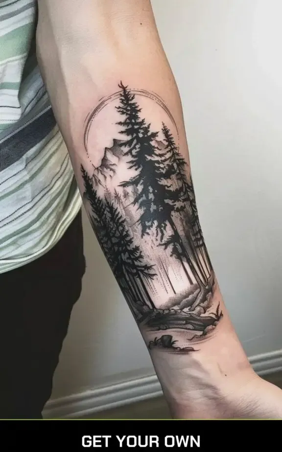 nature scene blackwork tattoo