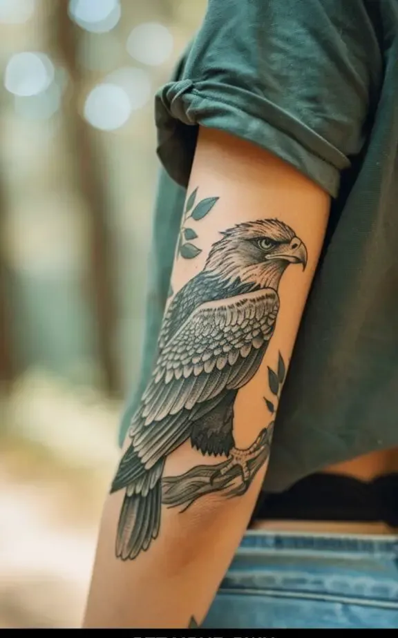 perched eagle tattoo arm for females