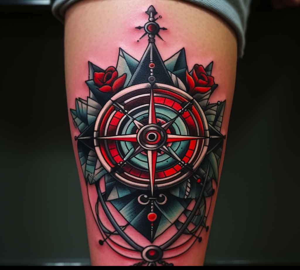 Neo-traditional compass tattoo design