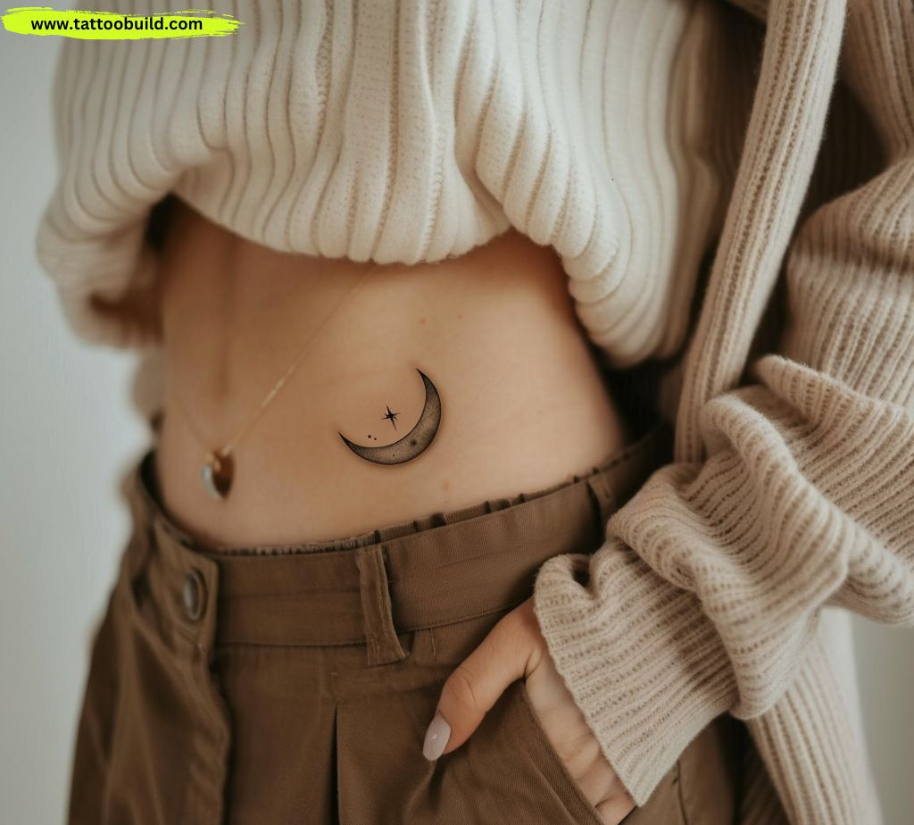 small crescent moon belly tattoo idea for women