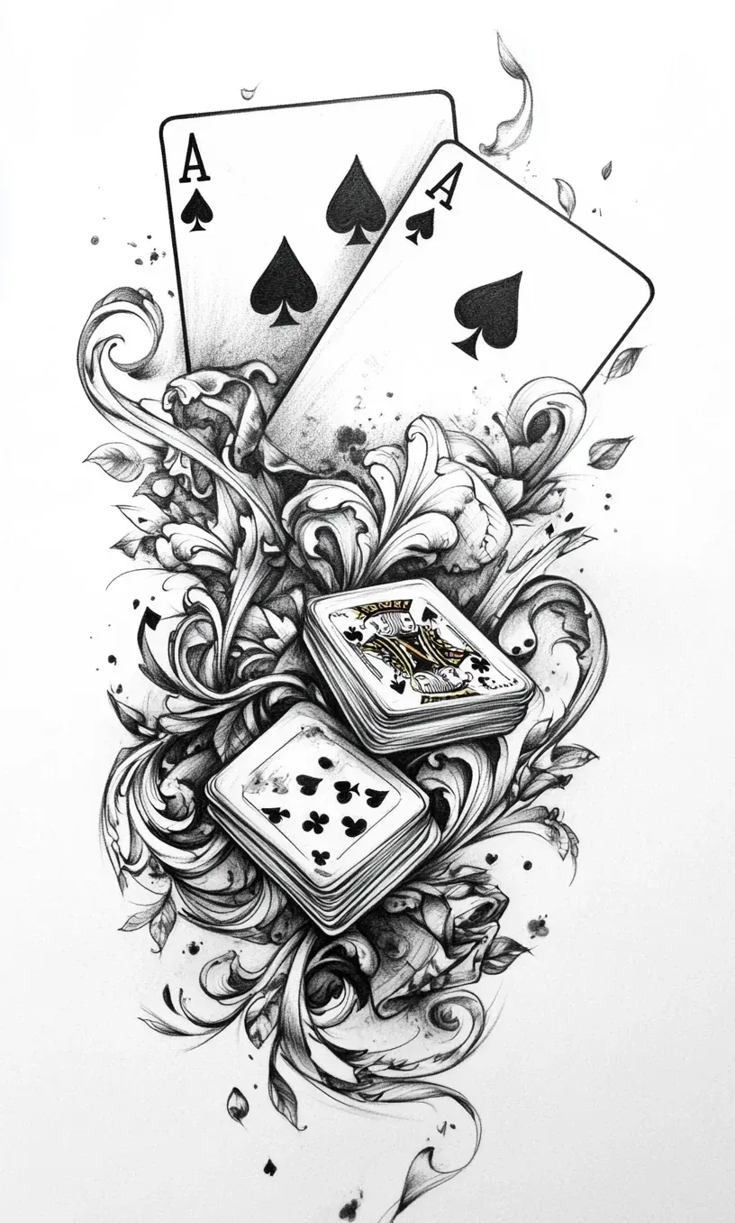 Playing Cards Tattoo Drawing-6