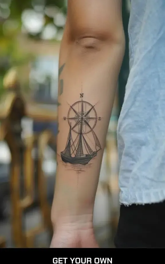 ship and compass tattoo
