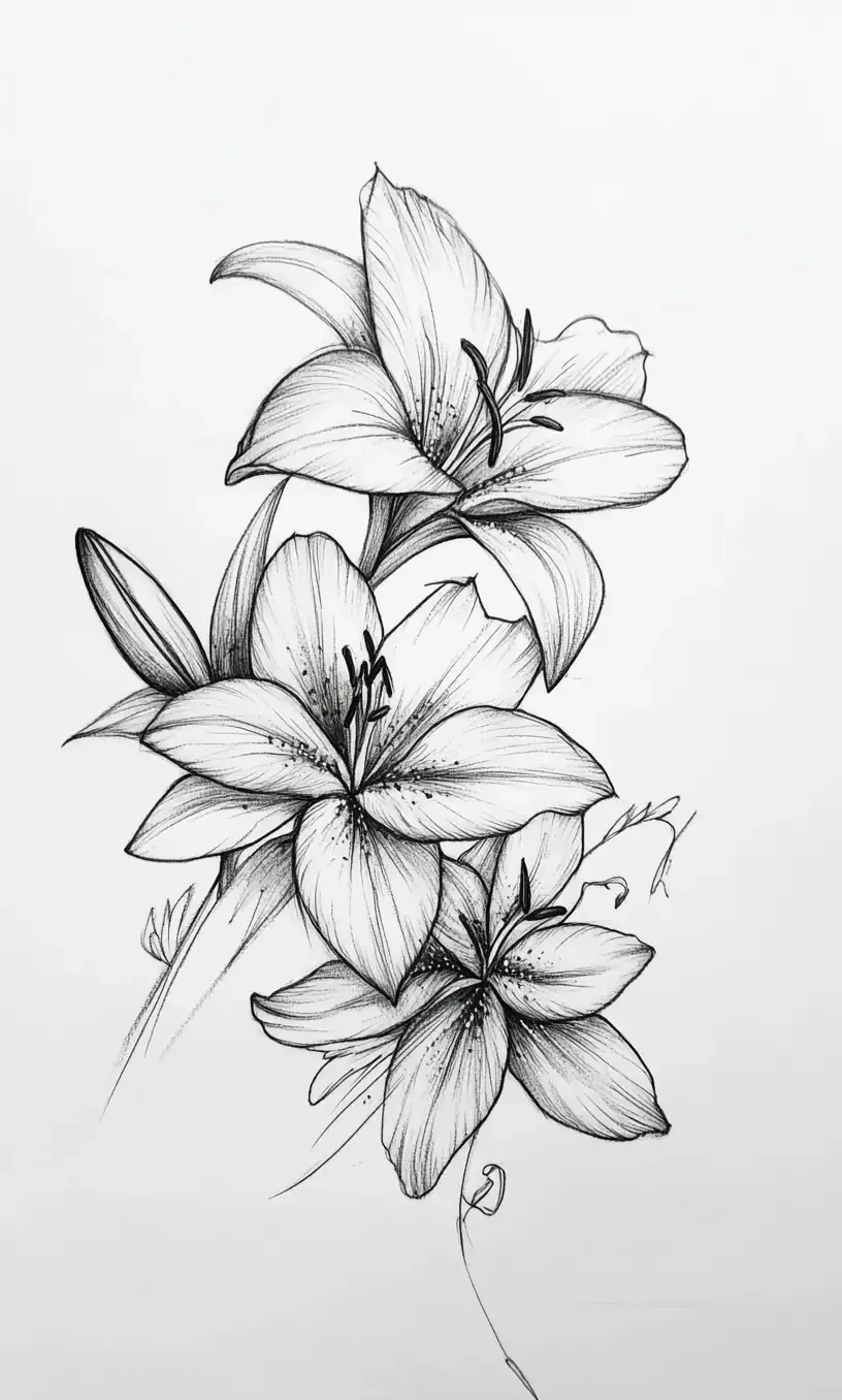Lily Flower Tattoo Drawing-24