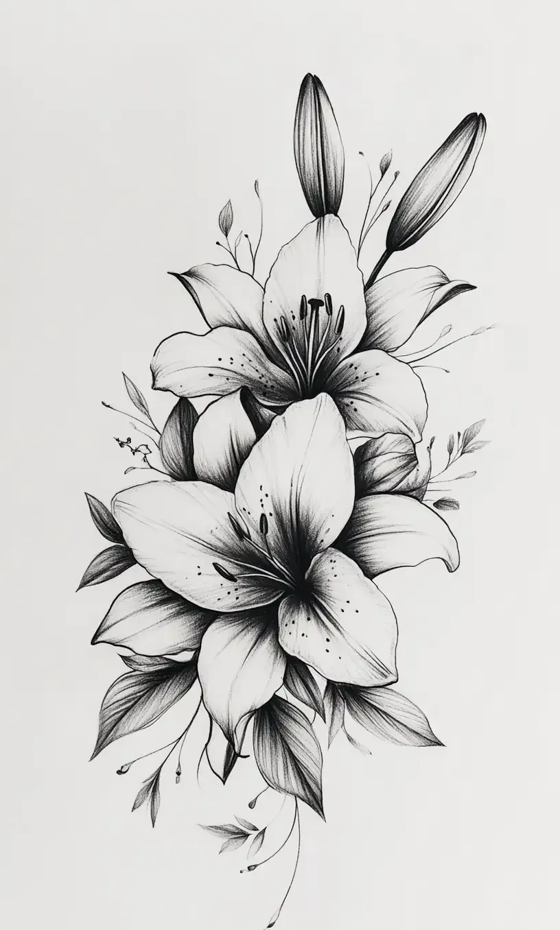 Lily Flower Tattoo Drawing-19