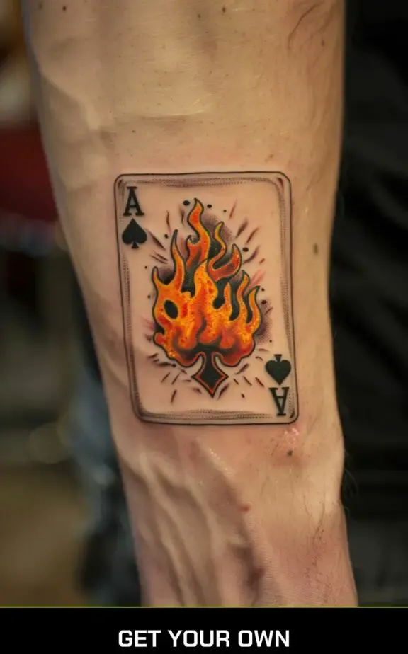 flaming poker cards tattoo