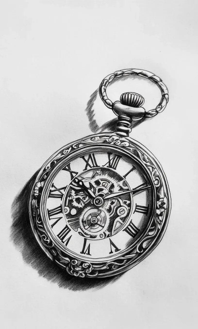 Pocket Watch Tattoo Drawing-23