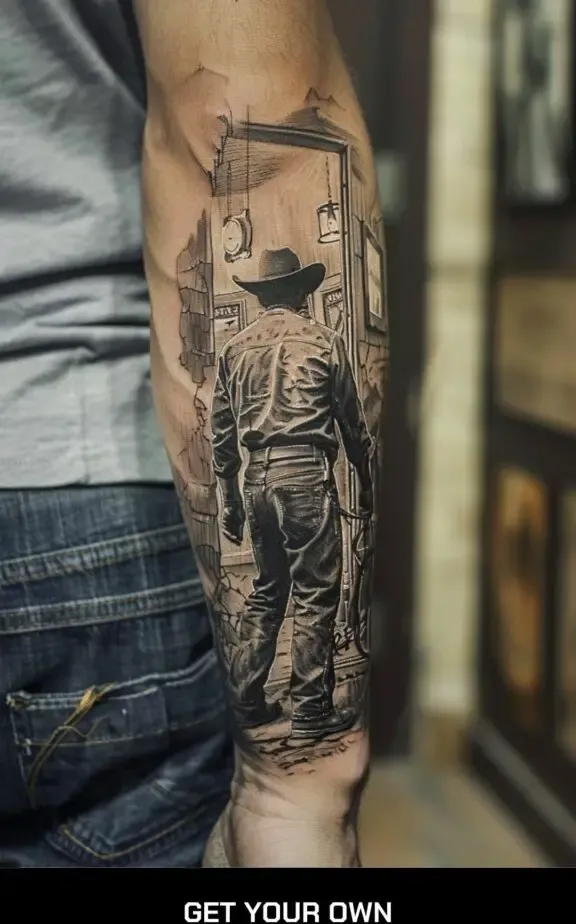 cowboy and saloon tattoo