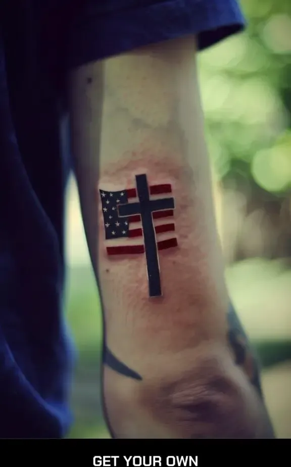 American flag and cross tattoo