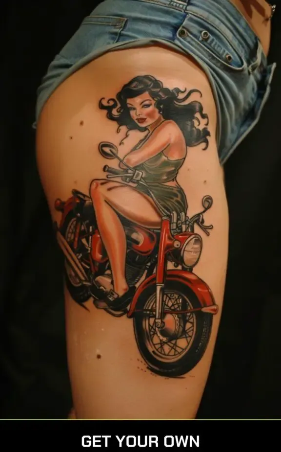motorcycle and pin-up girl tattoo